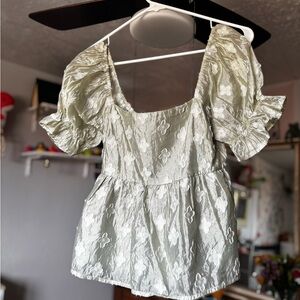 Dry Goods Light Green Puff Sleeve Blouse